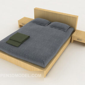Blue Simple Home Double Bed 3d model