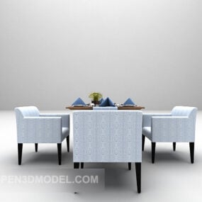 Meja Makan Dan Kursi Biru Apartemen model 3d