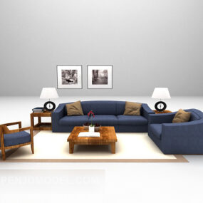 Blue Wooden Sofa Furniture 3d model