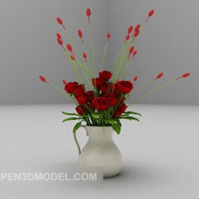 Bouquet Rose Flower Potted 3d model