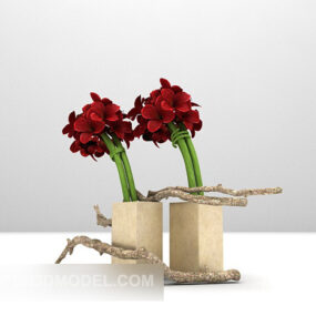 Kırmızı Çiçek Vazo Mobilya 3D model