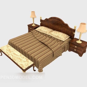 3д модель двуспальной кровати европейского коричневого цвета