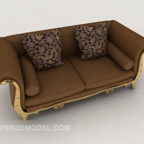 Brown European Double Sofa 3d model