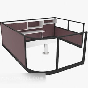 Brown Office Desk With Divider Wall 3d model