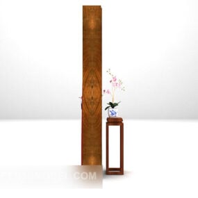 Brown Screen Wooden With Table 3d model