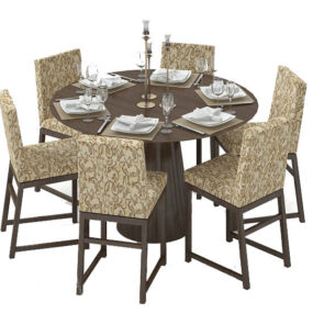 Dinning Brown Round Table With Chair 3d model