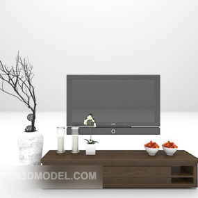 Brown Tv Cabinet Furniture With Vase Decor 3d model