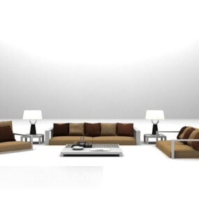 أثاث طاولة أريكة كبيرة باللون البني الحديث نموذج ثلاثي الأبعاد