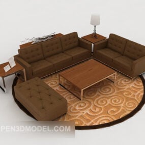 Conjuntos de sofás antigos de couro marrom modelo 3d
