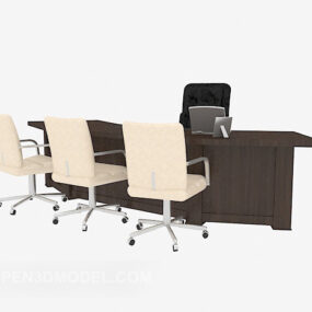 Brown Wood Desk Chair Furniture 3d model