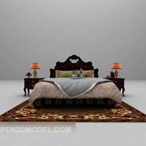מיטה זוגית וינטג' חום עם שטיח דגם תלת מימד