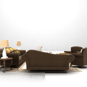 Conjunto de sofá de tecido marrom para casa modelo 3d