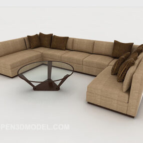 Brown Home Wooden Multiplayer Sofa 3d model