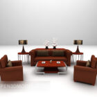 Set completo grande divano in pelle marrone