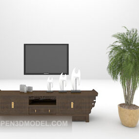 Brown Retro Tv Cabinet With Television 3d model