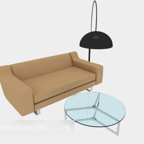 Brown Simple Double Sofa 3d model