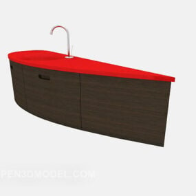 Brown Simple Solid Wood Bath Cabinet 3d model