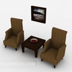 طقم تابلت أريكة منزلية مفردة من الجلد البني موديل ثلاثي الأبعاد