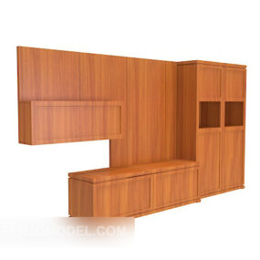 Bruin massief houten alles-in-één tv-meubel 3D-model