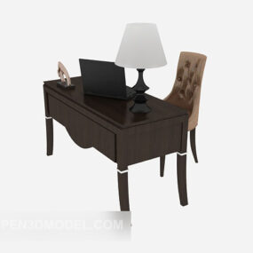 Bureau en bois massif marron modèle 3D