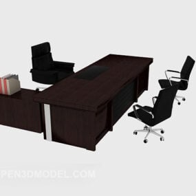 갈색 단단한 나무 책상 의자 3d 모델