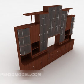 Brown Solid Wood Display Cabinet 3d model