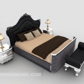 Solid Wood Double Bed With Nightstand 3d model