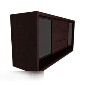 Brown Solid Wood Home Side Cabinet 3d model