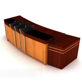 שולחן משרדי מעץ מלא חום דגם תלת מימד