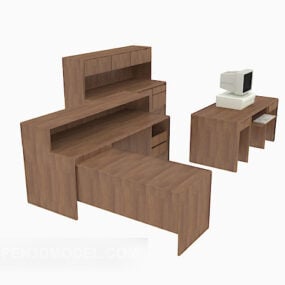 وحدة مكتبية من الخشب الصلب باللون البني نموذج ثلاثي الأبعاد