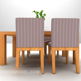 Brown Table And Chair Dinning Set 3d model