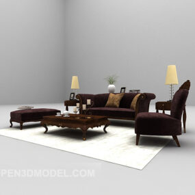 Brown Wood Soho Sofa 3d model