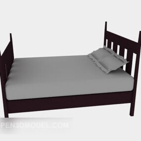Brown Wood Bed Grey Mattress 3d model