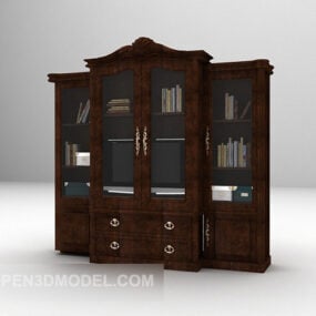 Brown Wood Bookcase Classic Style 3d model