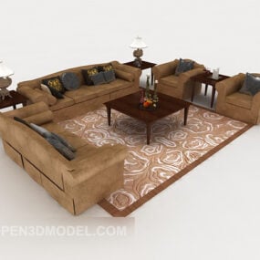 Brown Wood Combination Sofa 3d model