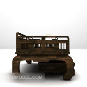 Brown Carving Wood Double Sofa 3d model