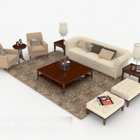 Brown Wood Home Combination Sofa 3d model