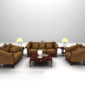 Brown Wood Sofa Large Full Sets 3d model