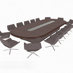 Brown Wooden Conference Table 3d model