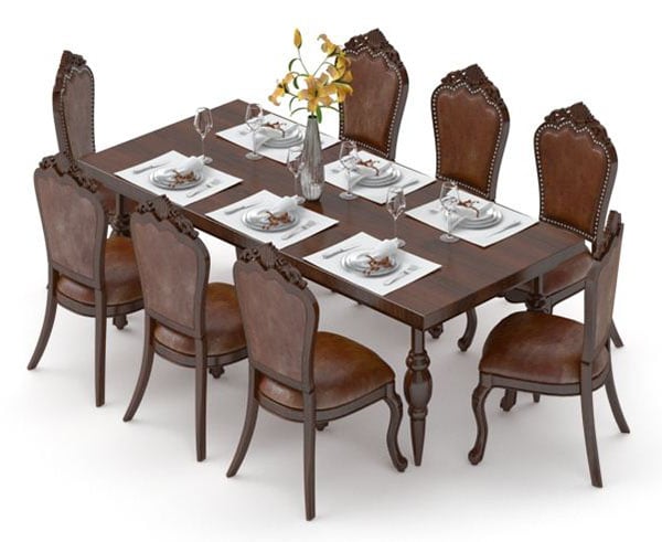 Brown Wooden Dining Table Set Free 3d Model - .Max - Open3dModel