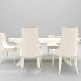White Elegant Dining Table With Chairs 3d model