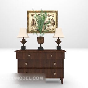 Brown Classic Wooden Hall Cabinet 3d model