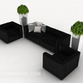 Set di divani semplici neri per affari modello 3d