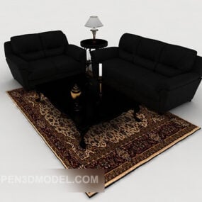Biznesowa prosta czarna sofa kombinowana Model 3D