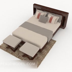 Business Simple Wood Grey Double Bed 3d model