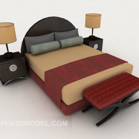 Business Simple Wooden Double Bed 3d model