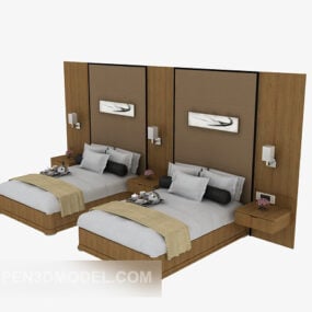 Business Wood Gray Single Bed Combination 3d model