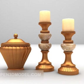 Golden Candlestick Decorations 3d model