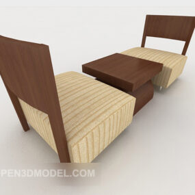 Casual Brown Wooden Table Chair Set 3d model