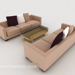 Model 3d Sofa Kombinasi Coklat Sederhana Kasual